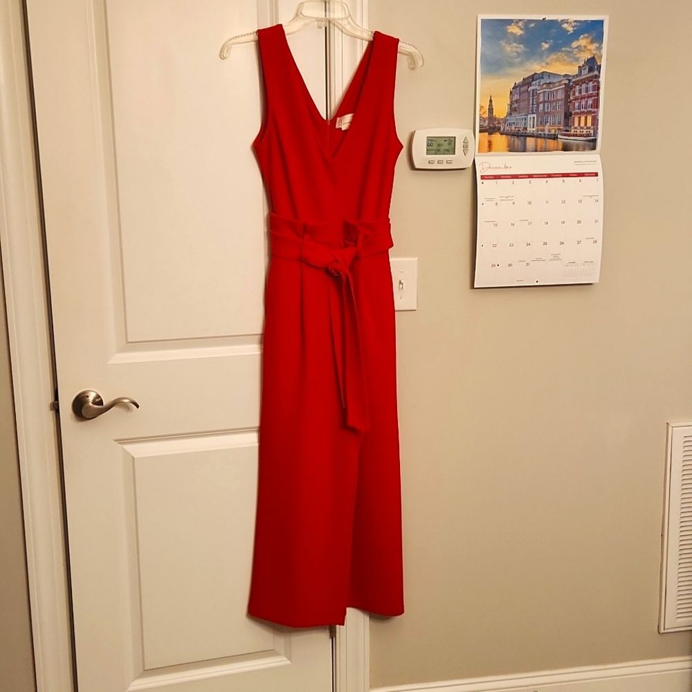 Anthropologie "Cathy" Red Belted Sleeveless Wide-leg Jumpsuit Size S